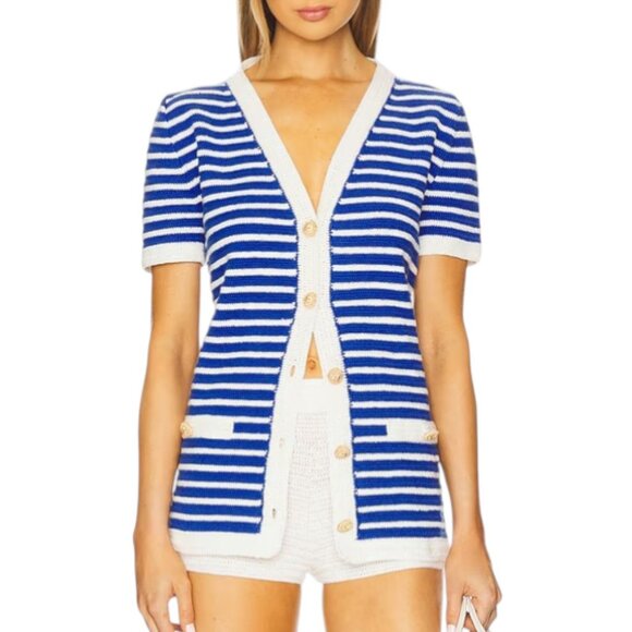 My Beachy Side Sweaters - NWT My Beachy Side Loulou Striped Cardigan Blue/White - Sz S - MSRP $425